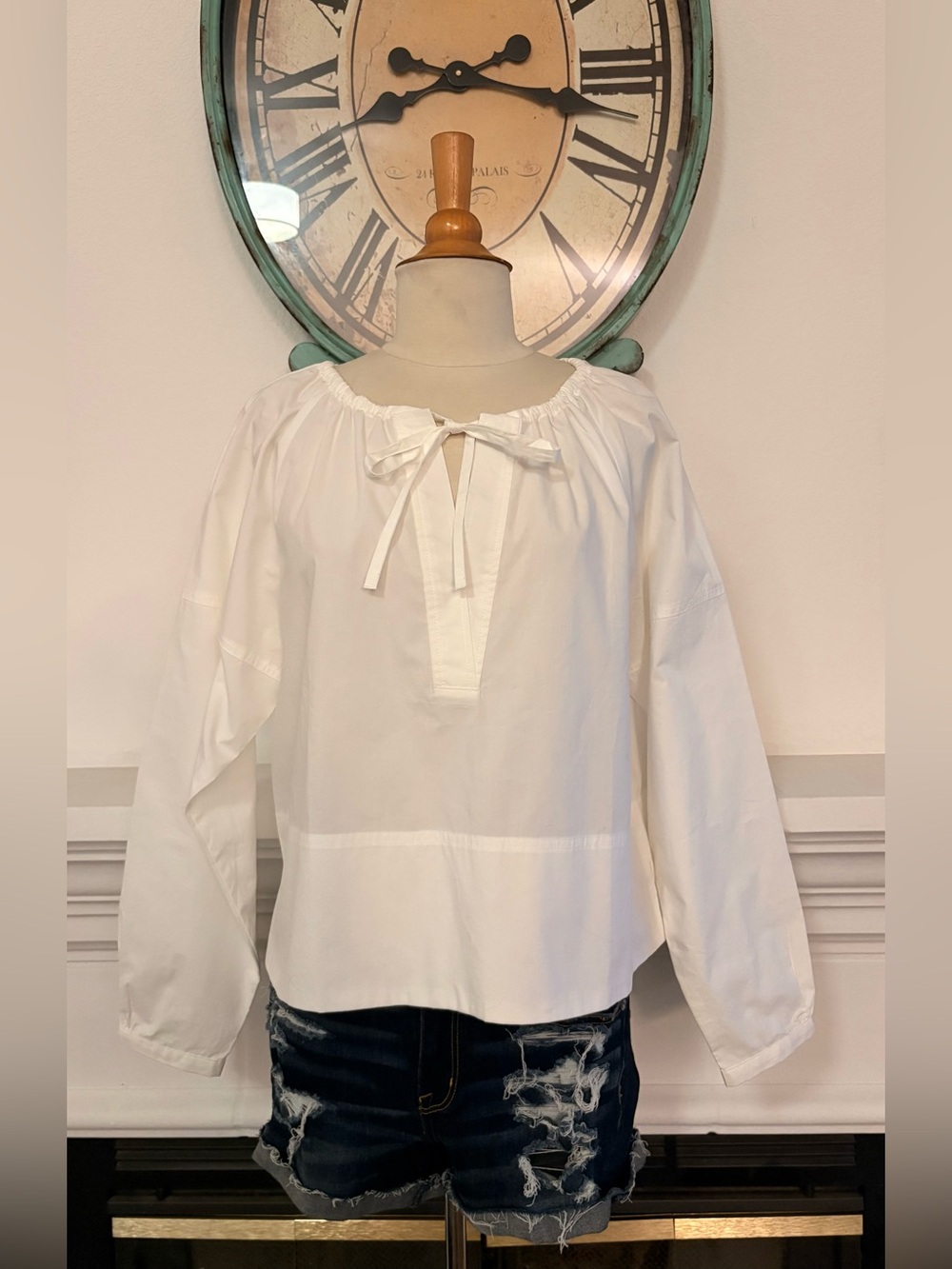 Banana Republic Women's White Peasant Tie-Neck Blouse